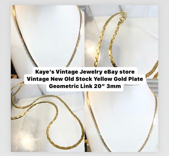 Vintage 1960s New Old Stock Yellow Gold Plate Geometric Link Necklace Chain 20” 3mm