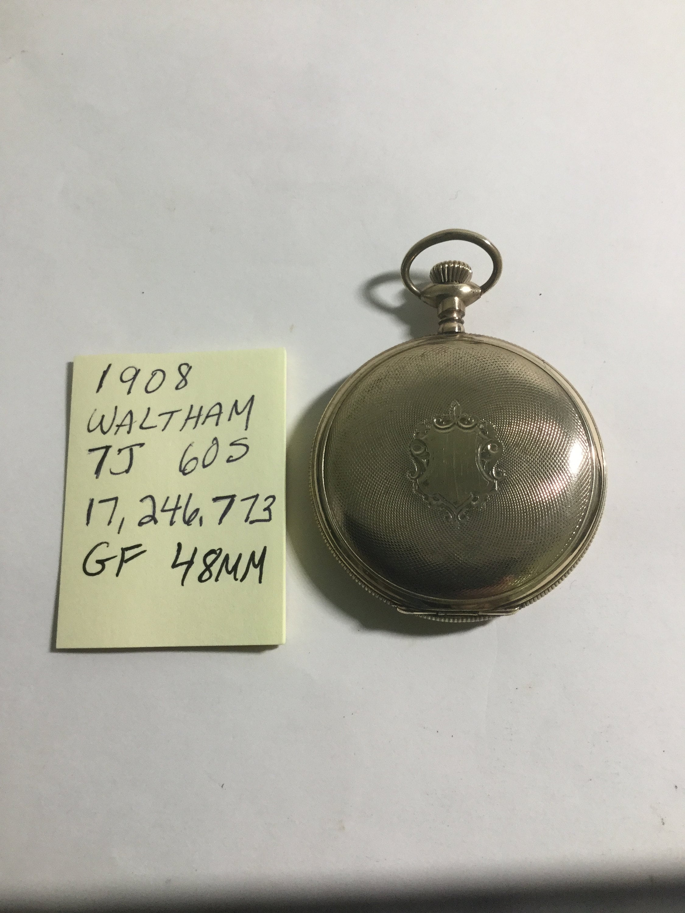 1908 Waltham Pocket Watch Gold Filled Hunting Case 7J 6/0S 48mm
