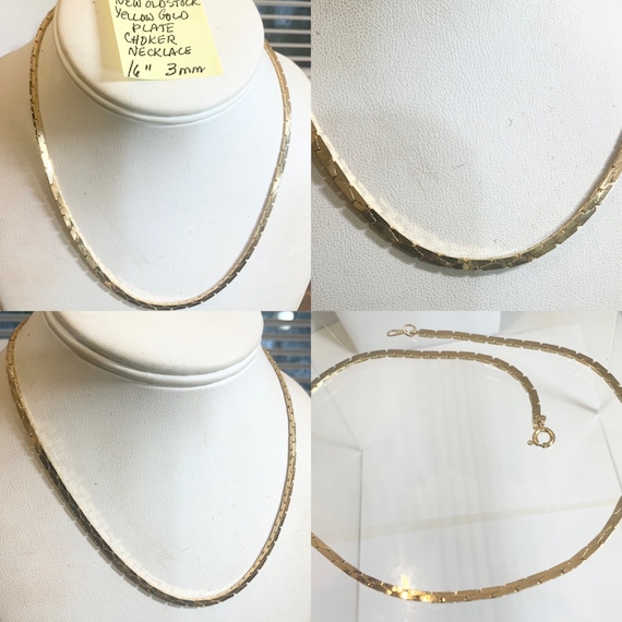 Vintage 1960s New Old Stock Yellow Gold Plate Choker Necklace 16” 3mm