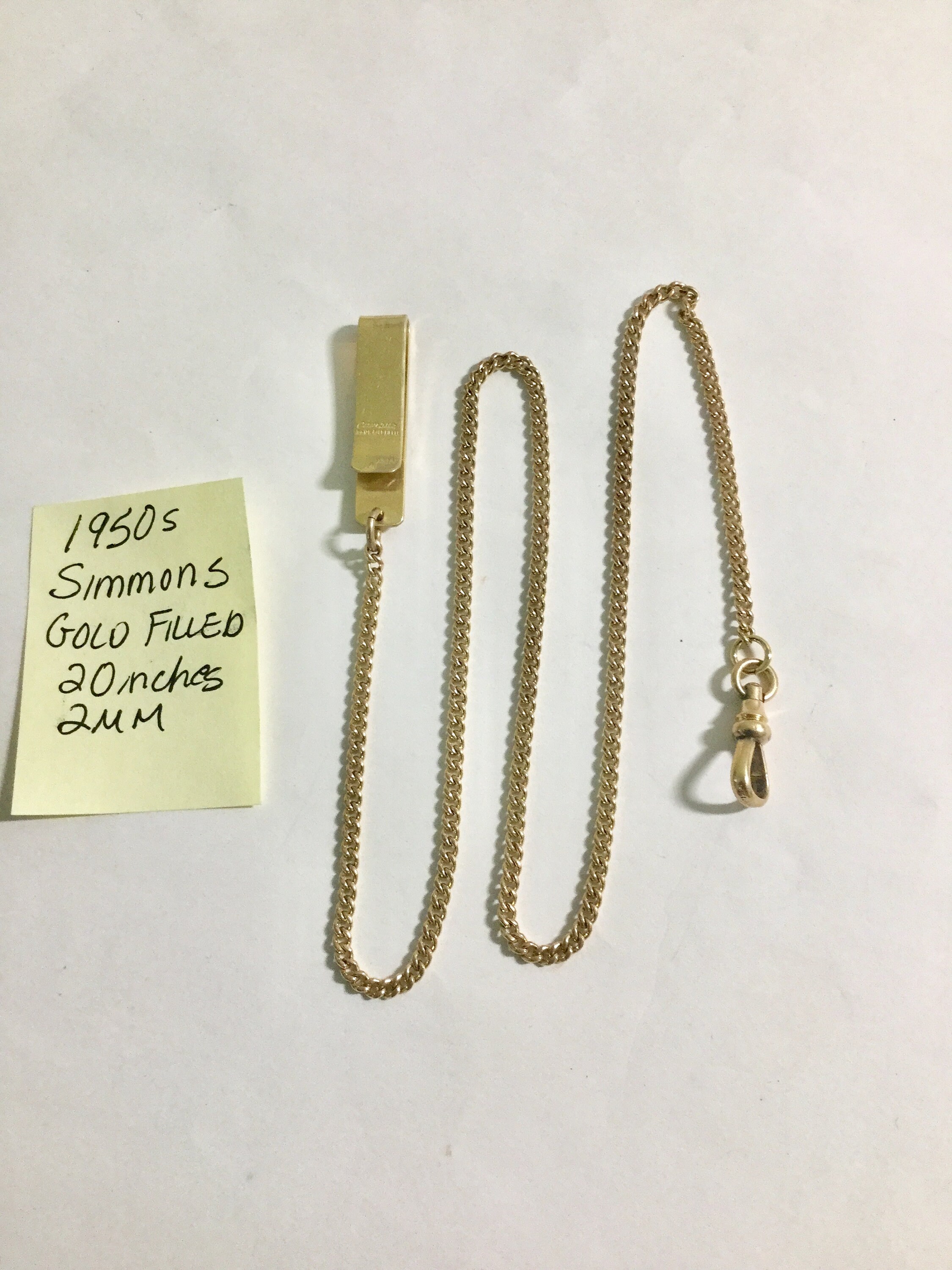 1950s Pocket Watch Chain 20 Inches Simmons Gold Filled 2mm