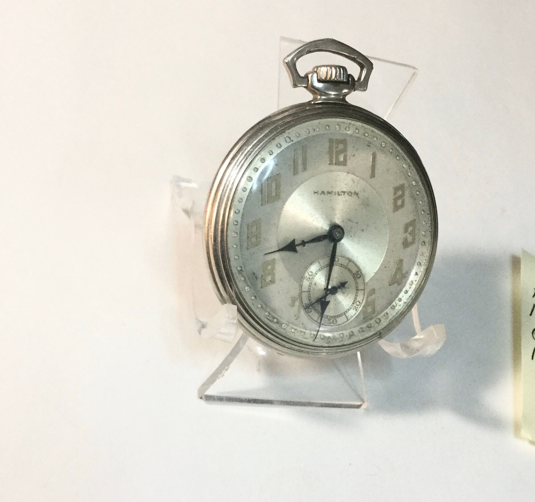 1938 Hamilton Pocket Watch 17J M912 12S White Gold Filled 45mm Running