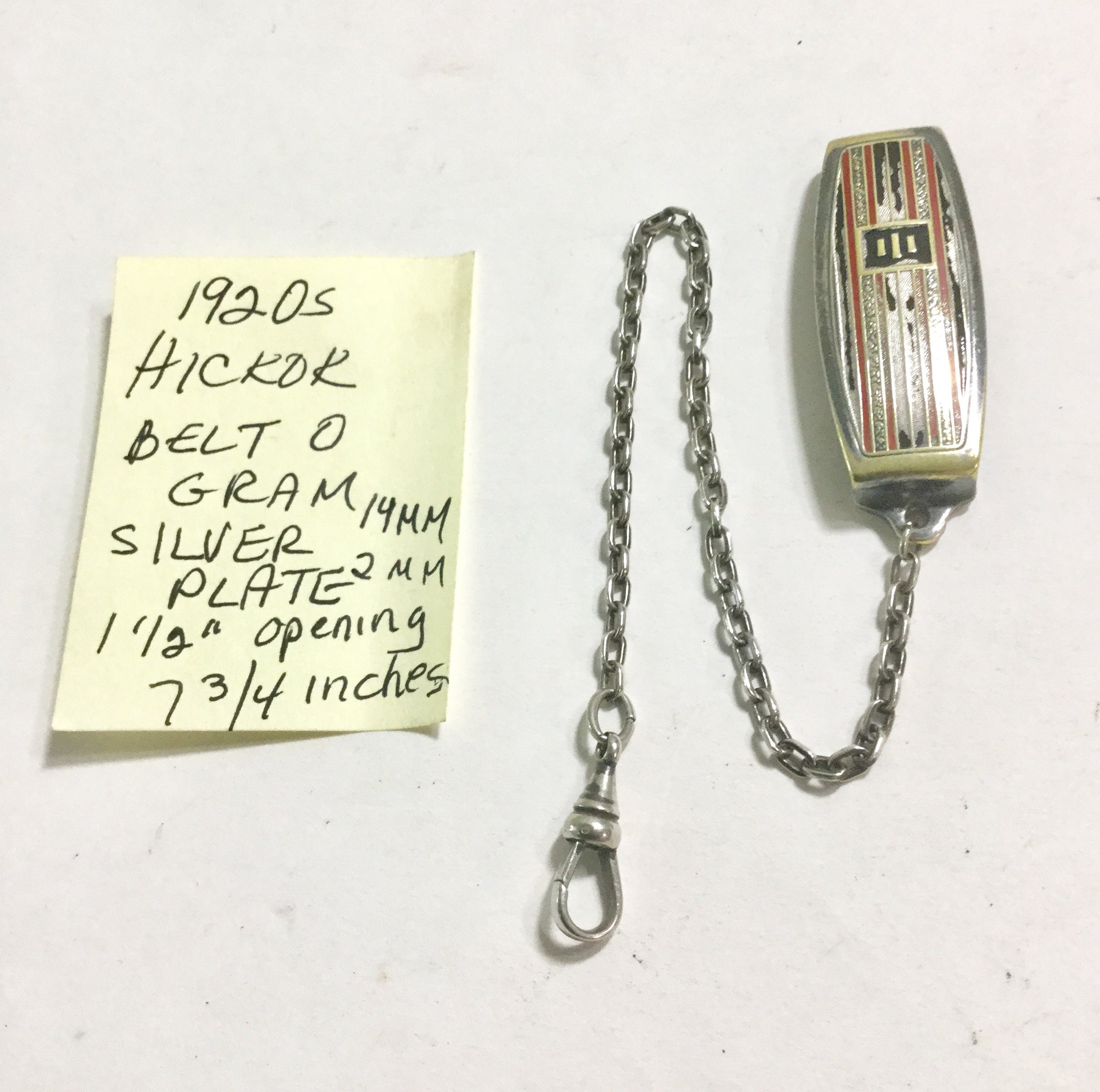 1920s Hickok Belt O Gram Silver Plate Pocket Watch Chain 7 3/4 Inches