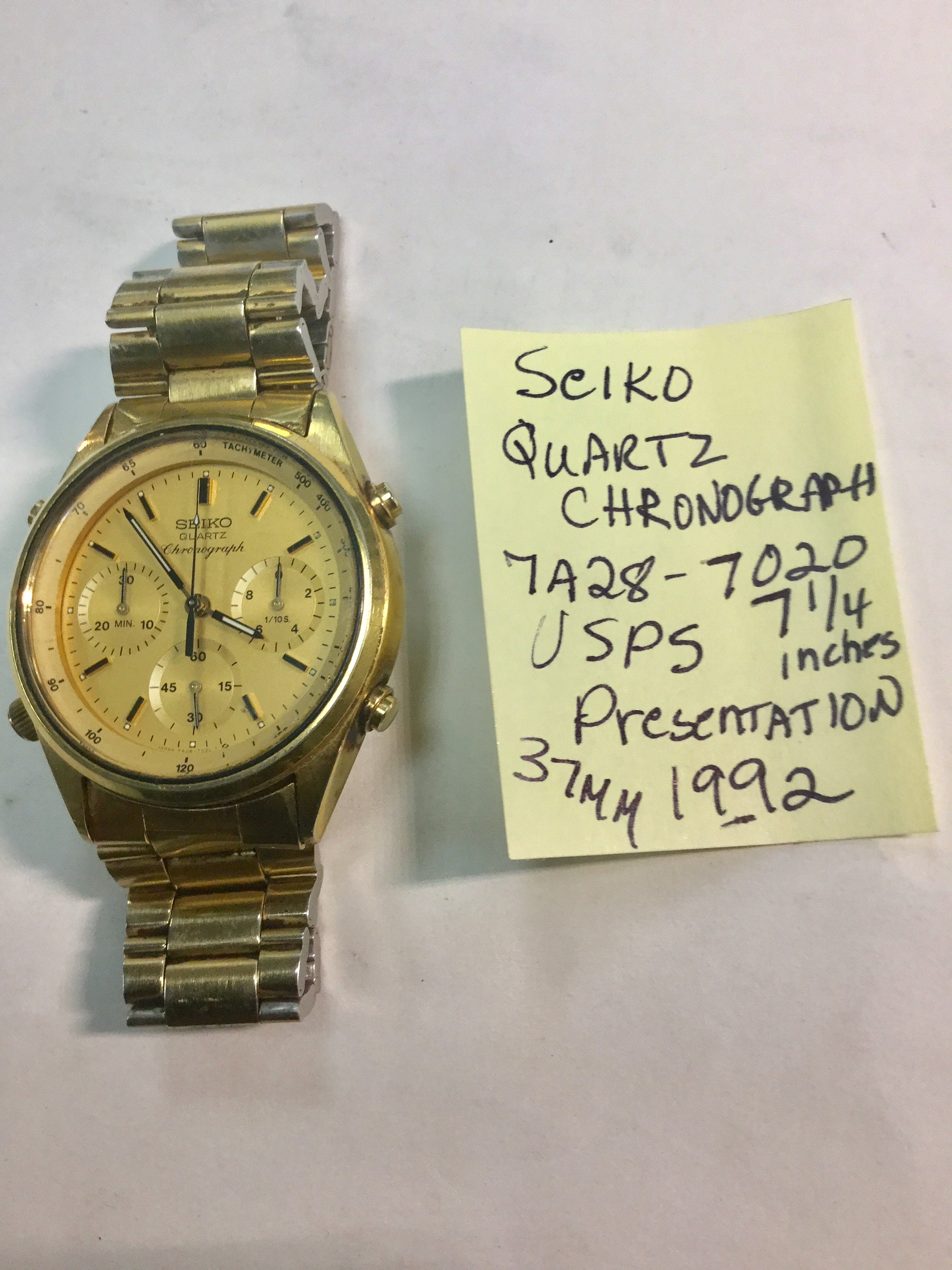 1990 Seiko Quartz Chronograph 7A28-7020 37mm USPS 1992 Presentation on the  Back