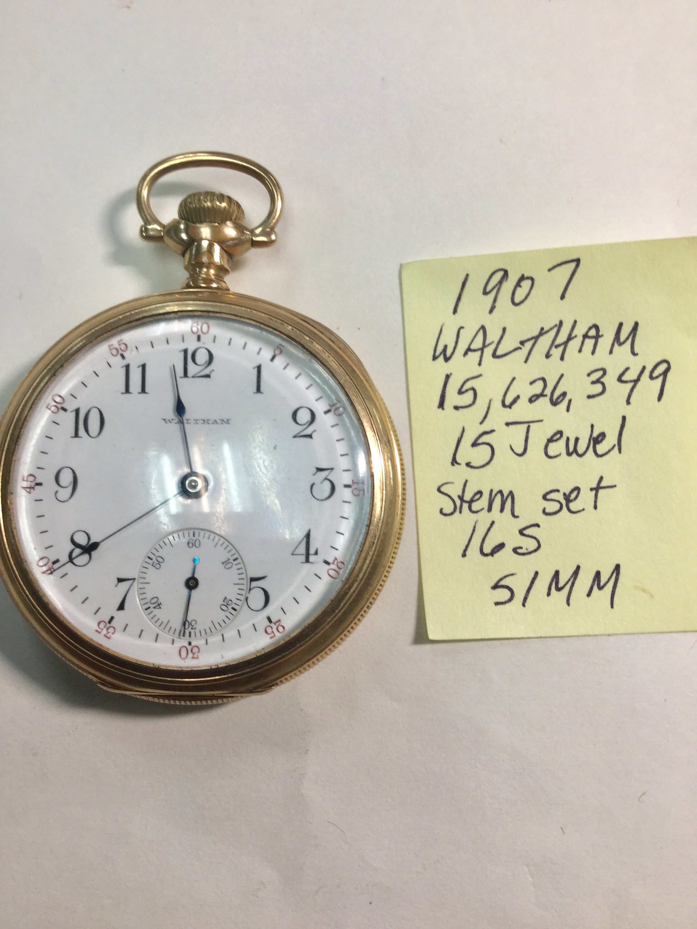 1907 Waltham 15 Jewel Pocket Watch 16S 51mm Gold Filled Case