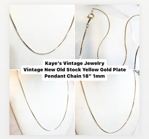 Vintage 1960s New Old Stock Yellow Gold Plate Pendant Chain 18” 1mm