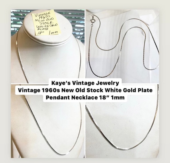 Vintage 1960s New Old Stock White Gold Plate Pendant Chain Necklace 18” 1mm
