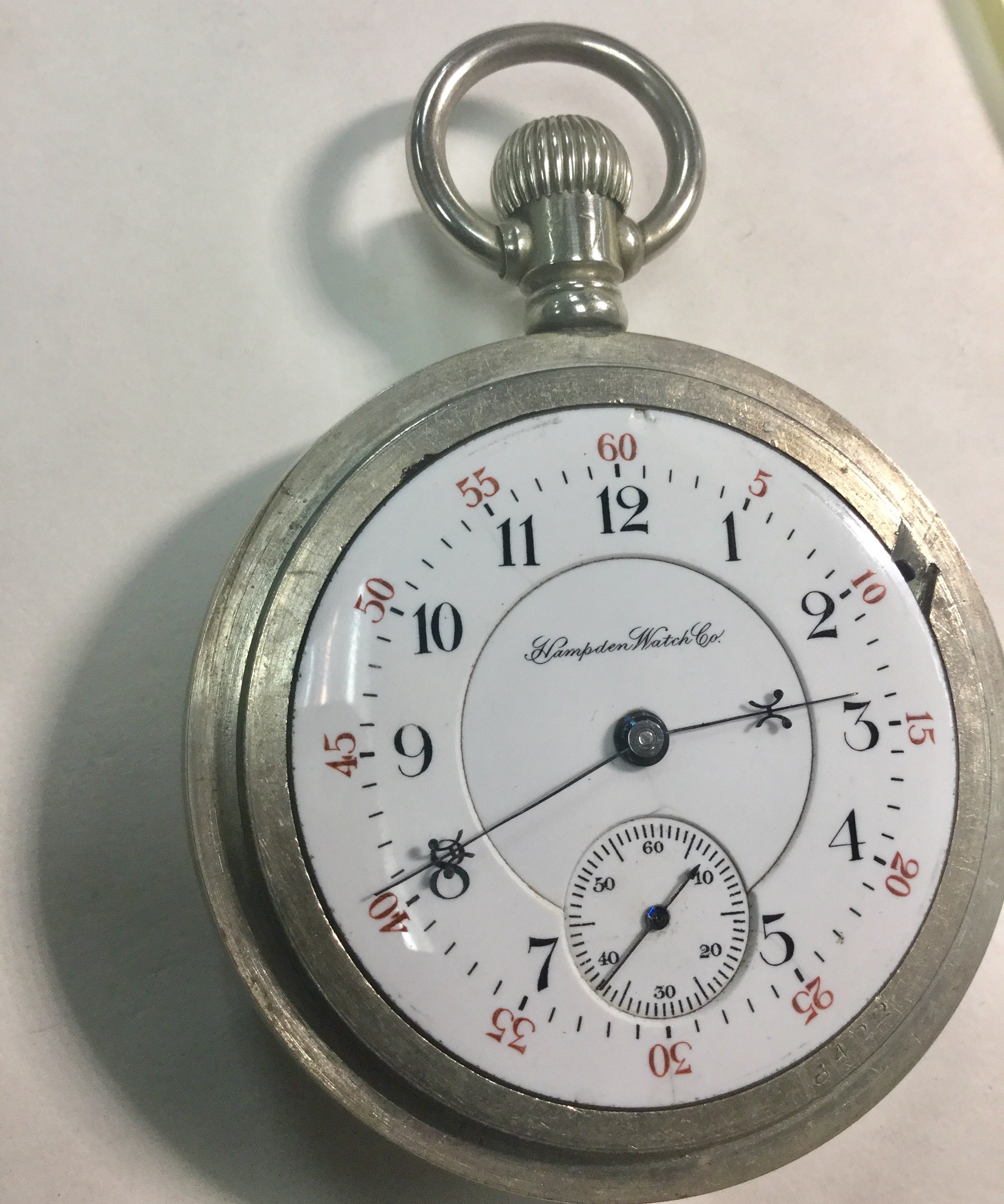 1874 Hampden Railway Pocket Watch 17J 18S 59mm Train Case Running