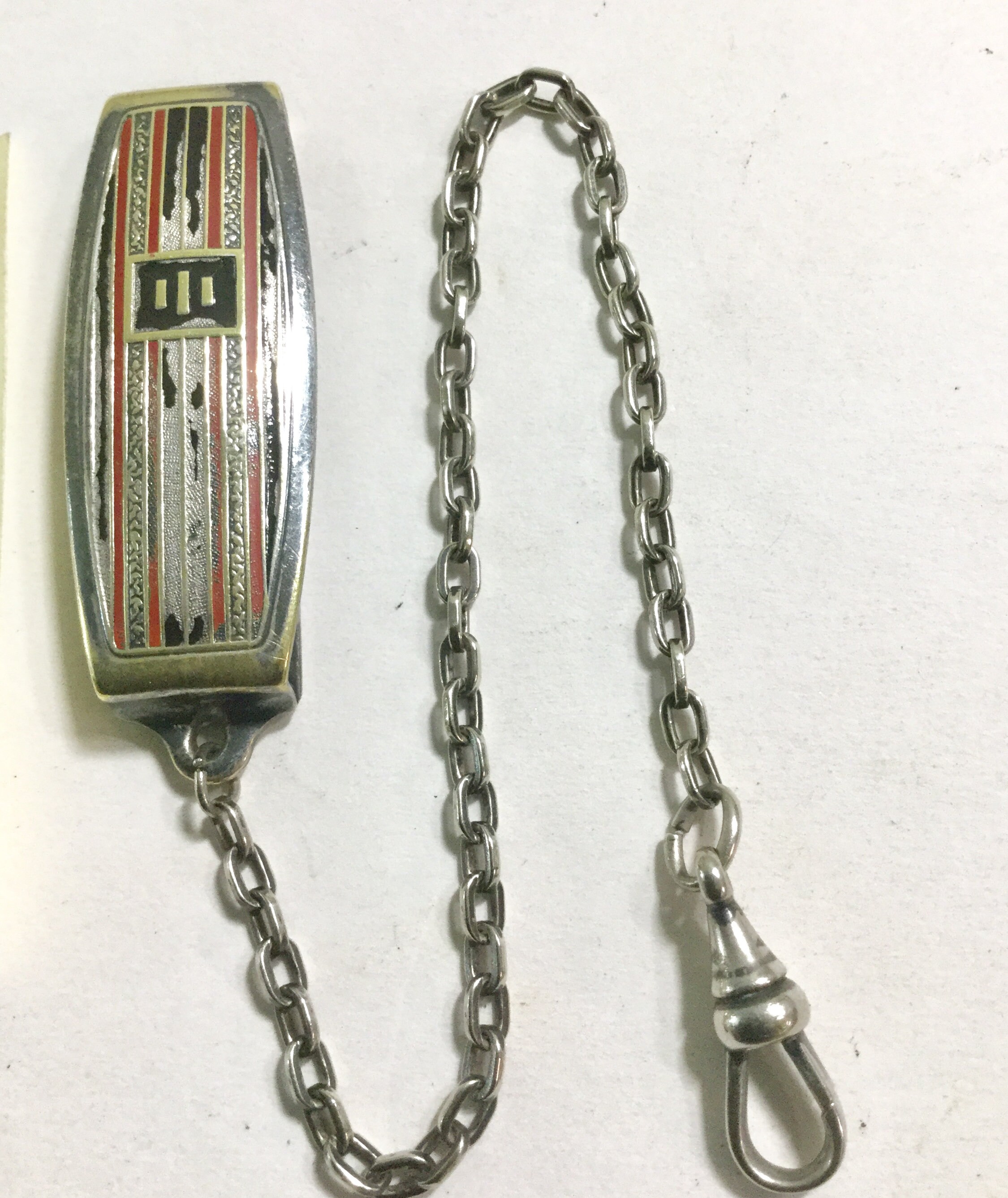 1920s Hickok Belt O Gram Silver Plate Pocket Watch Chain 7 3/4 Inches