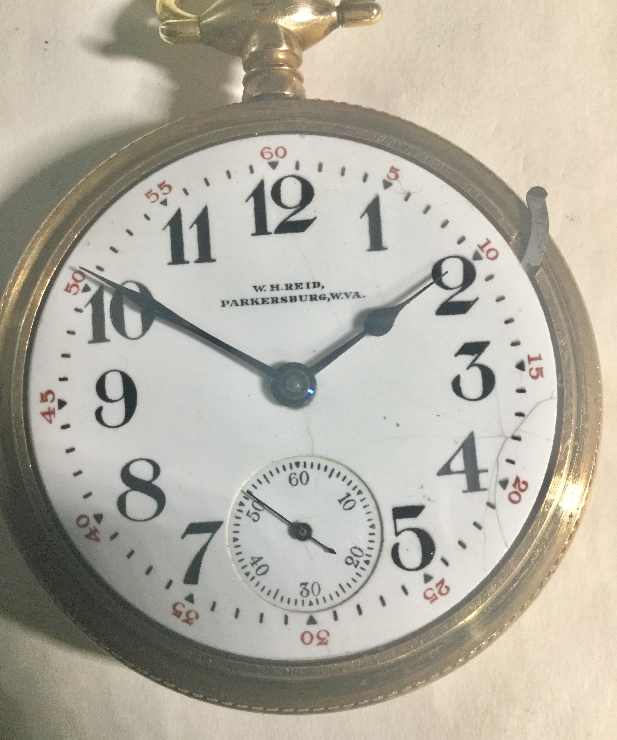 1908 South Bend Pocket Watch Retailed by WH Reid Parkersburg W Va 18S