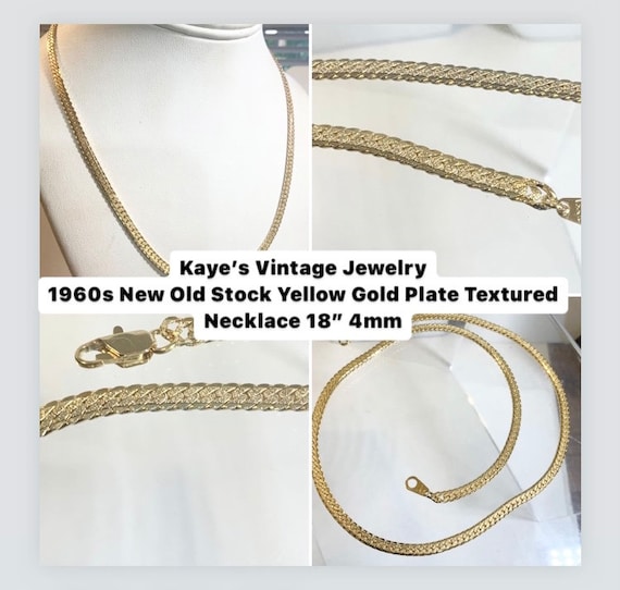 Vintage 1960s New Old Stock Yellow Gold Plate Textured Woven Necklace 18” 4mm