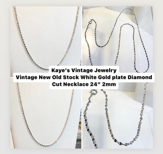 Vintage 1960s New Old Stock White Gold Plate Diamond Cut Necklace 24” 2mm