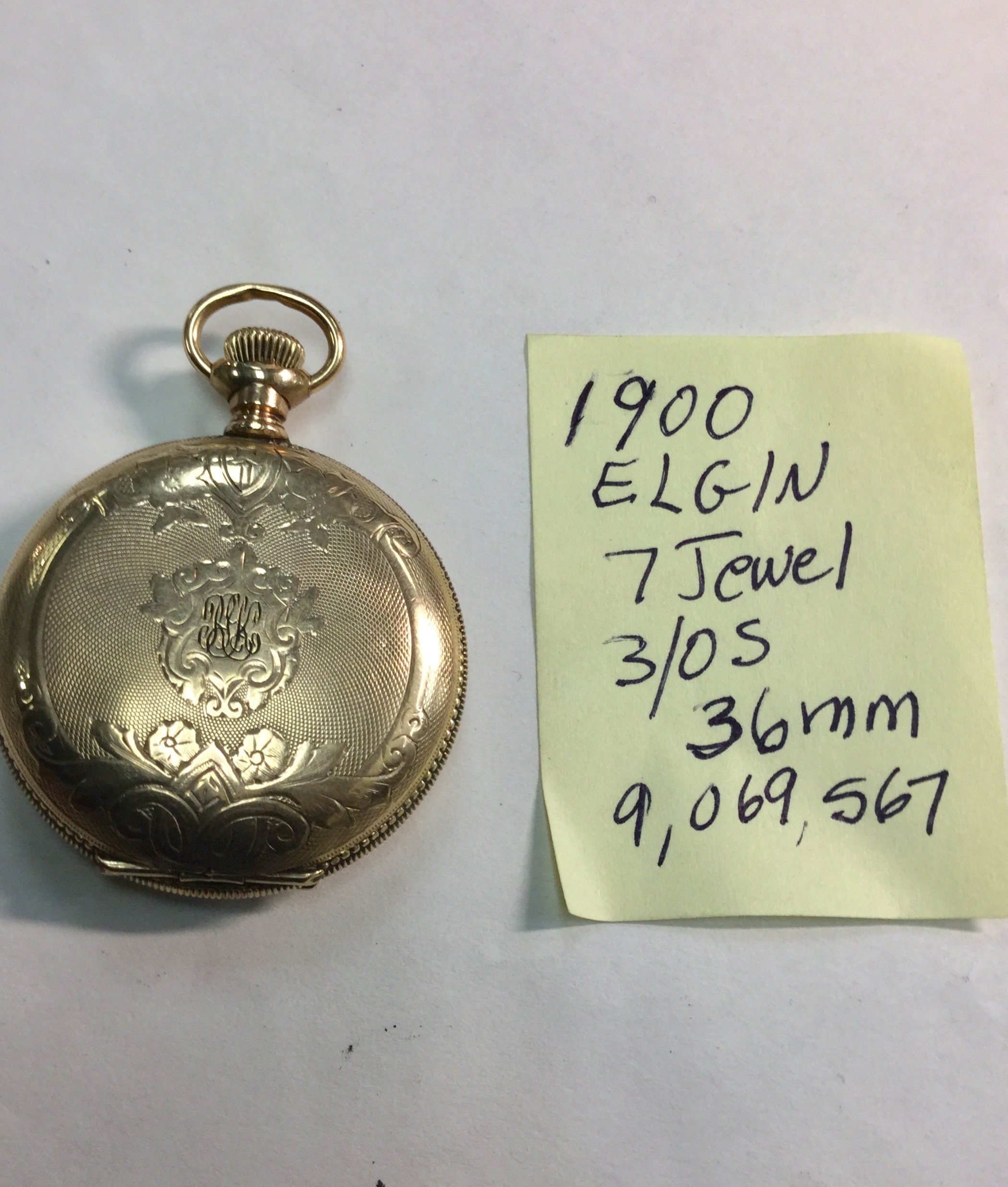 1900 Elgin Pocket Watch Gold Filled Hunting Case 3/0S 36mm Running