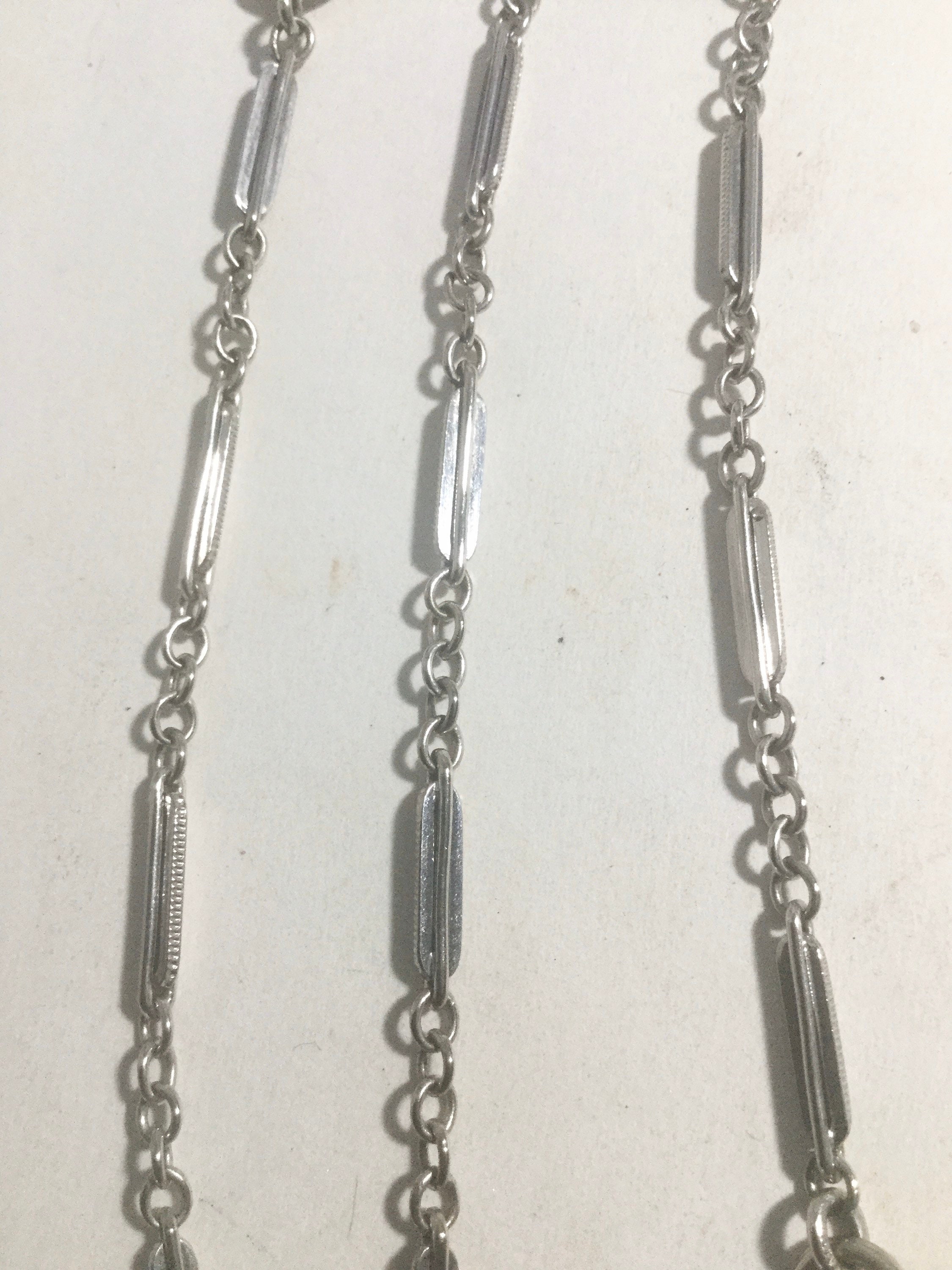 1920s Simmons Pocket Watch Chain White Gold Filled 13” 3mm