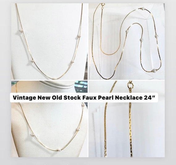 Vintage 1960s Gold Plate New Old Stock Faux Pearl Necklace 24”