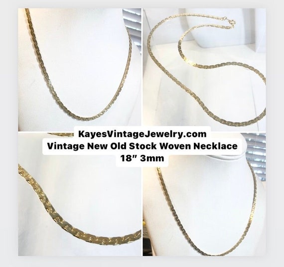 Vintage 1960s New Old Stock Yellow Gold Plate Woven Necklace Chain 18” 3mm