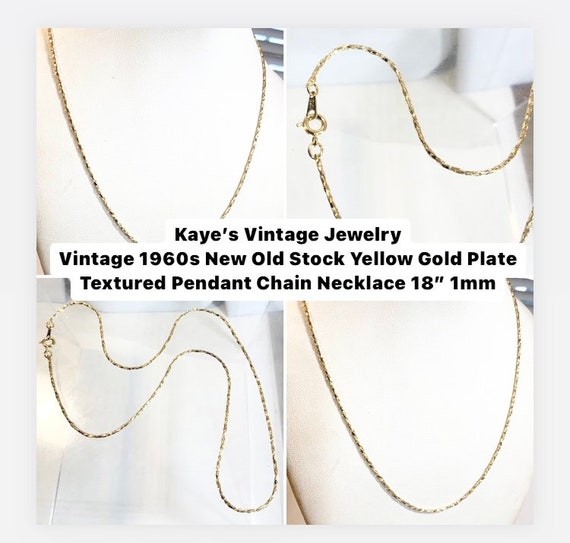 Vintage 1960s New Old Stock Yellow Gold Plate Textured Pendant Chain 18” 1mm Necklace