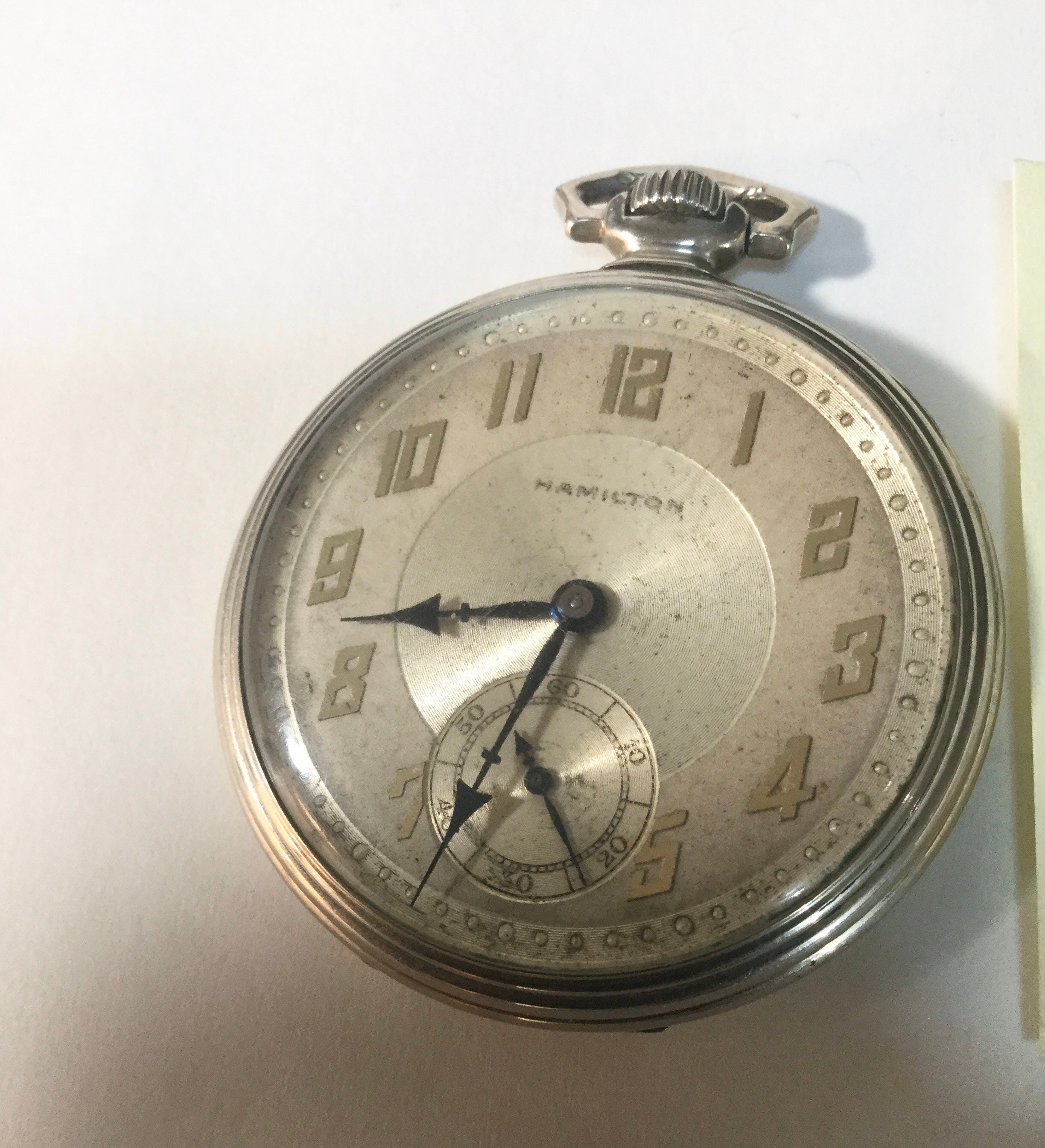 1938 Hamilton Pocket Watch 17J M912 12S White Gold Filled 45mm Running