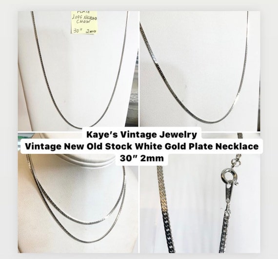 Vintage 1960s New Old Stock White Gold Plate Long Necklace Chain 30” 2mm