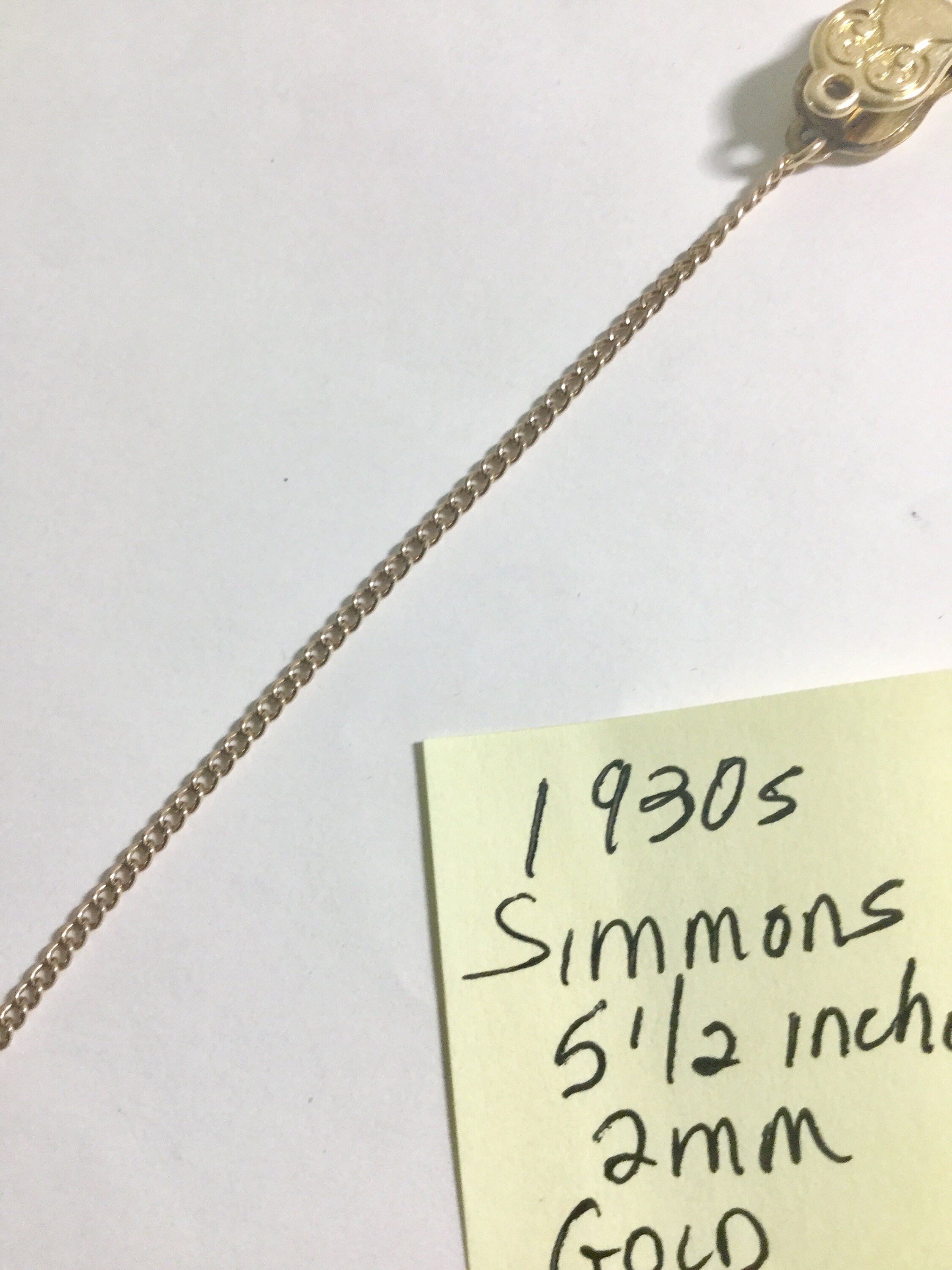 1930s Simmons Pocket Watch Chain 5 1/2 Inches 2mm Gold Filled Clip On
