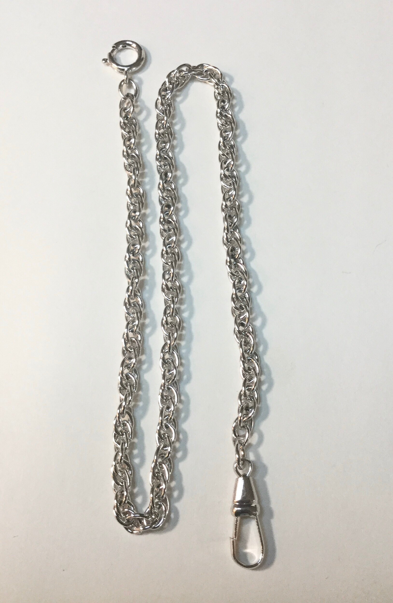 1960s White Gold Filled Pocket Watch Chain 13 inches 3mm New Old Stock