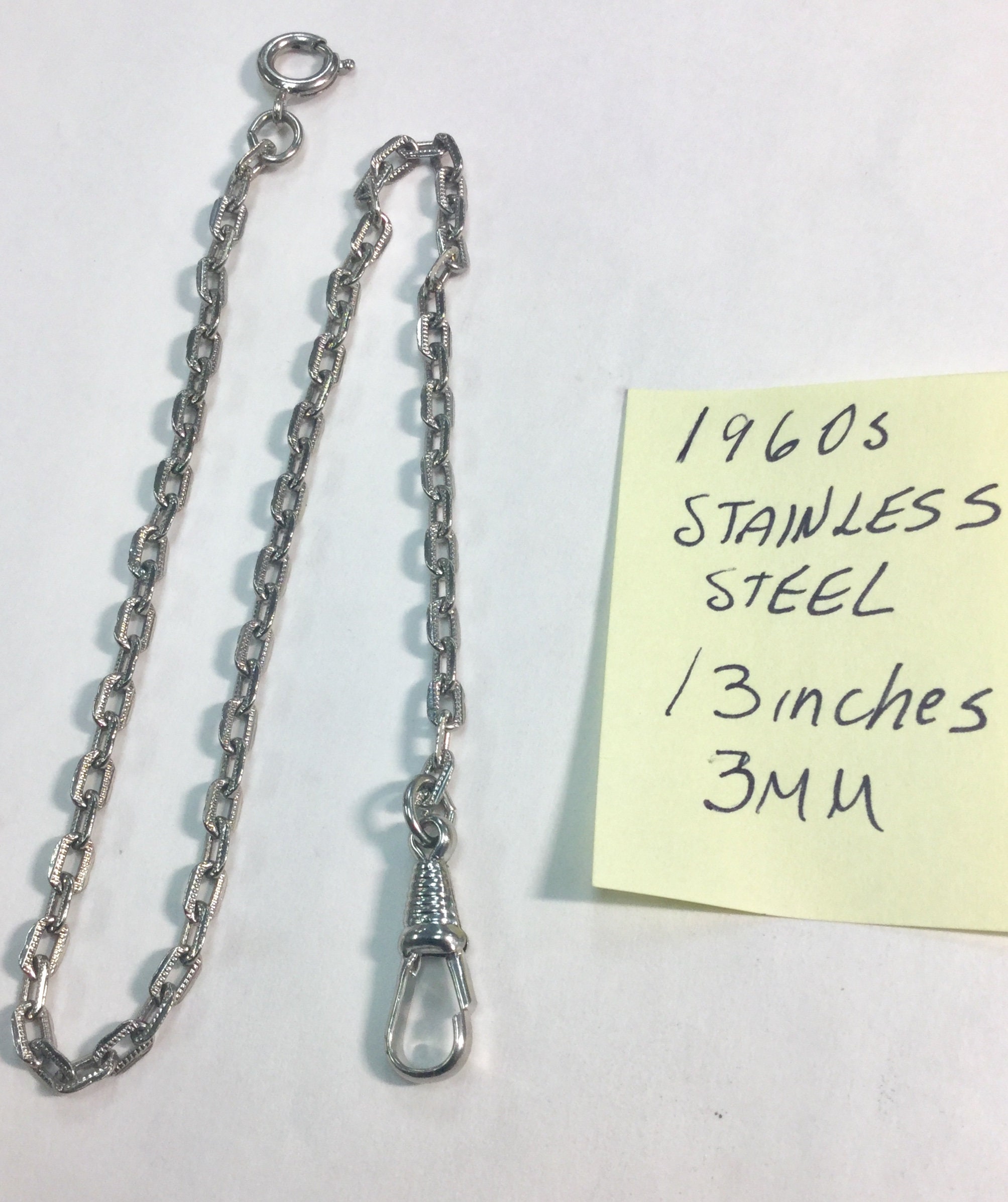 1960s Stainless Steel Pocket Watch Chain 13 inches 3mm
