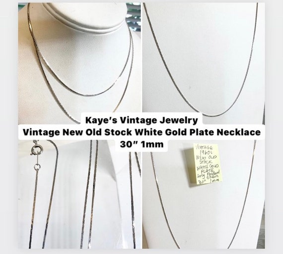 Vintage 1960s New Old Stock White Gold Plate Long Pendant Chain Necklace 30” 1mm