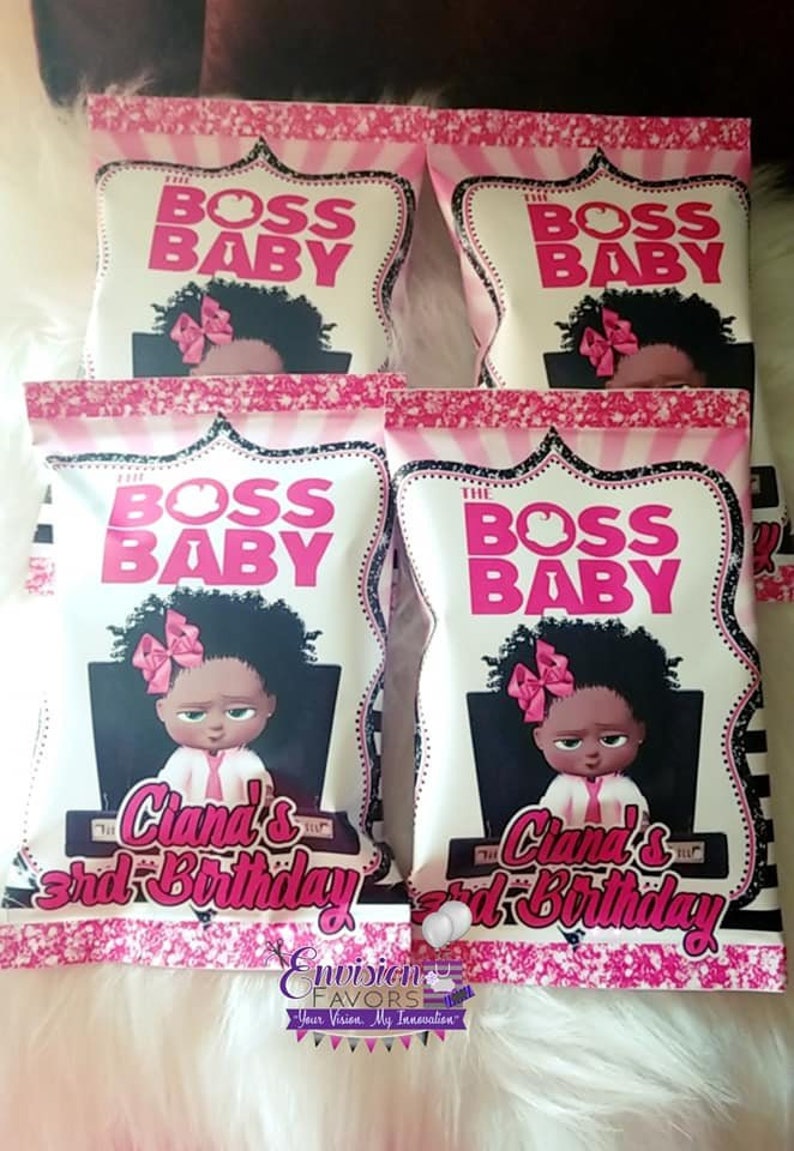 BOSS Baby Birthday Party Favors|Boss Baby|Birthday Party Favors|Water Bottle labels|Candy Wrappers|BOSS baby chip bags|African American