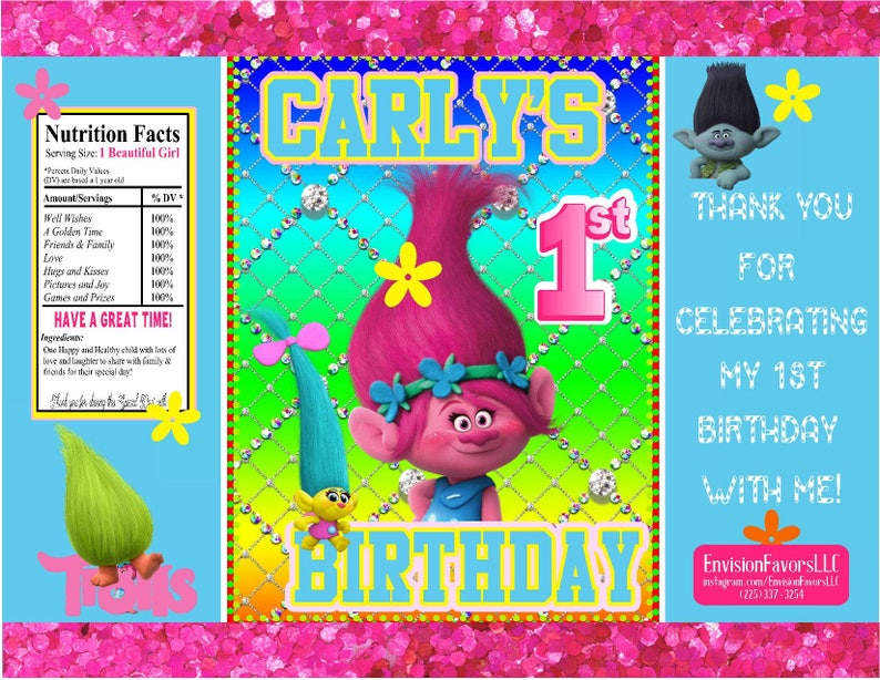 Personalised TROLLS DIGITAL Kids Birthday Invitations YOU PRINT