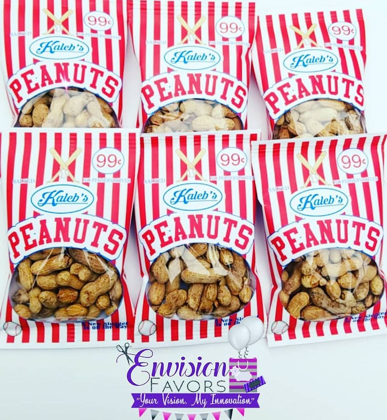 Set of 12 Baseball theme Peanut Personalized Treat Bags Bags |Baby Shower| 1st birthday| Printed Custom Chip Bags Party Favors