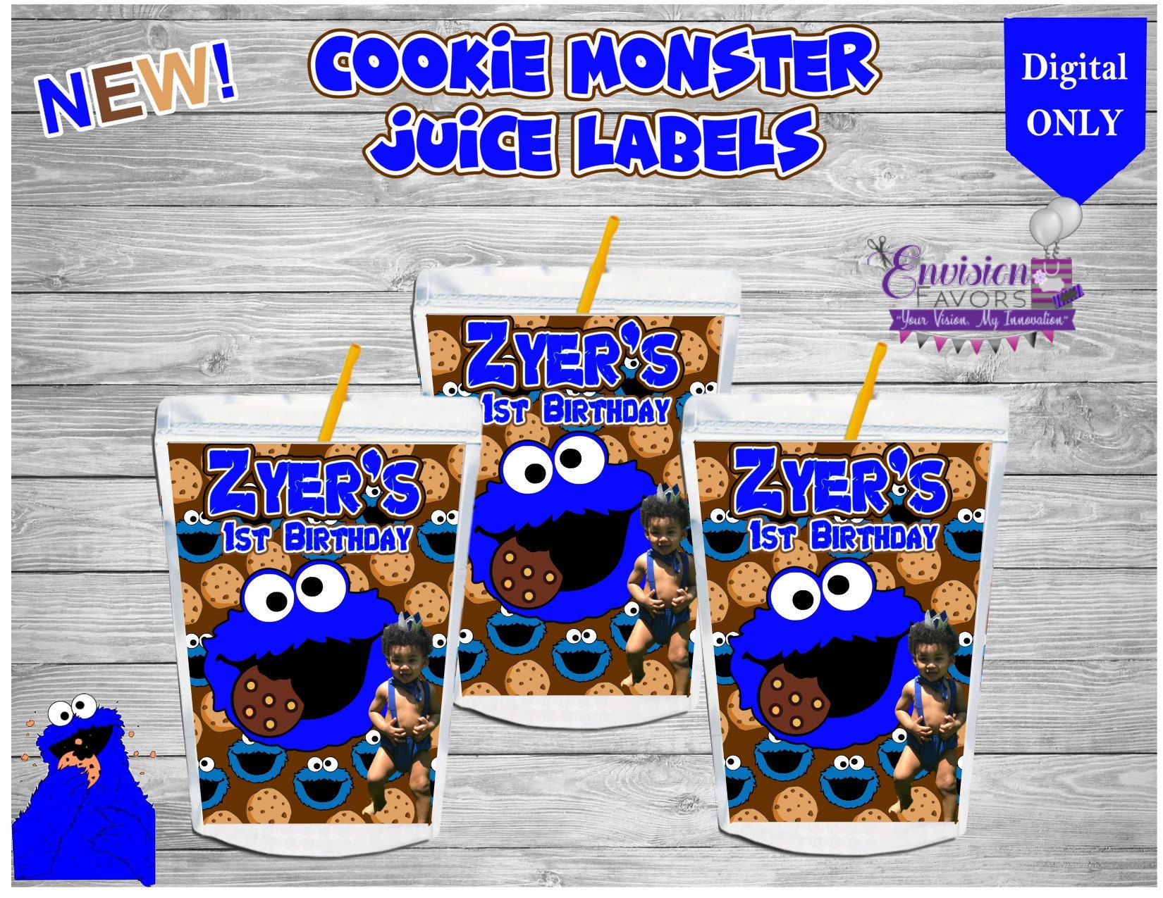 Cookie Monster Juice Pouch Labelsparty favorsCookie Monster Etsy