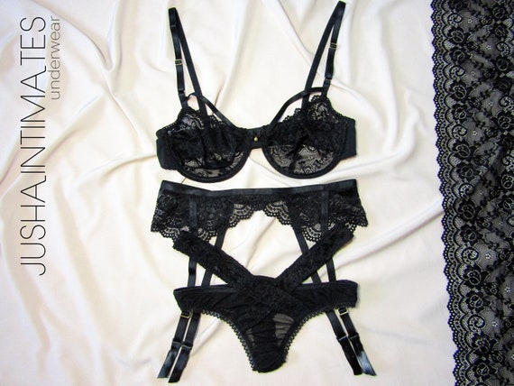 Lingerie Set Garter Black Suspender Belt Sheer Lingerie Black Etsy