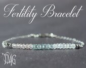 Fertility Bracelet, Beaded Crystal, Healing Bracelet, Moonstone, Rose Quartz, Aquamarine, Protection Bracelet, Sterling Silver