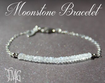 Mondstein Armband, personalisierte Mondstein Armband, Juni Geburtsstein, echte Edelstein Perlen Armband, weißes Braut Armband