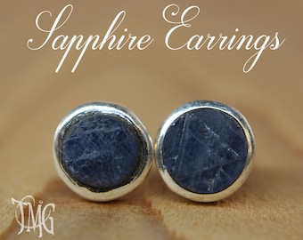 Raw Sapphire Stud Earrings, September Birthstone, Sapphire Earrings, Raw Gemstone Earrings, Dainty Stud Earrings, Genuine Gemstone Earrings