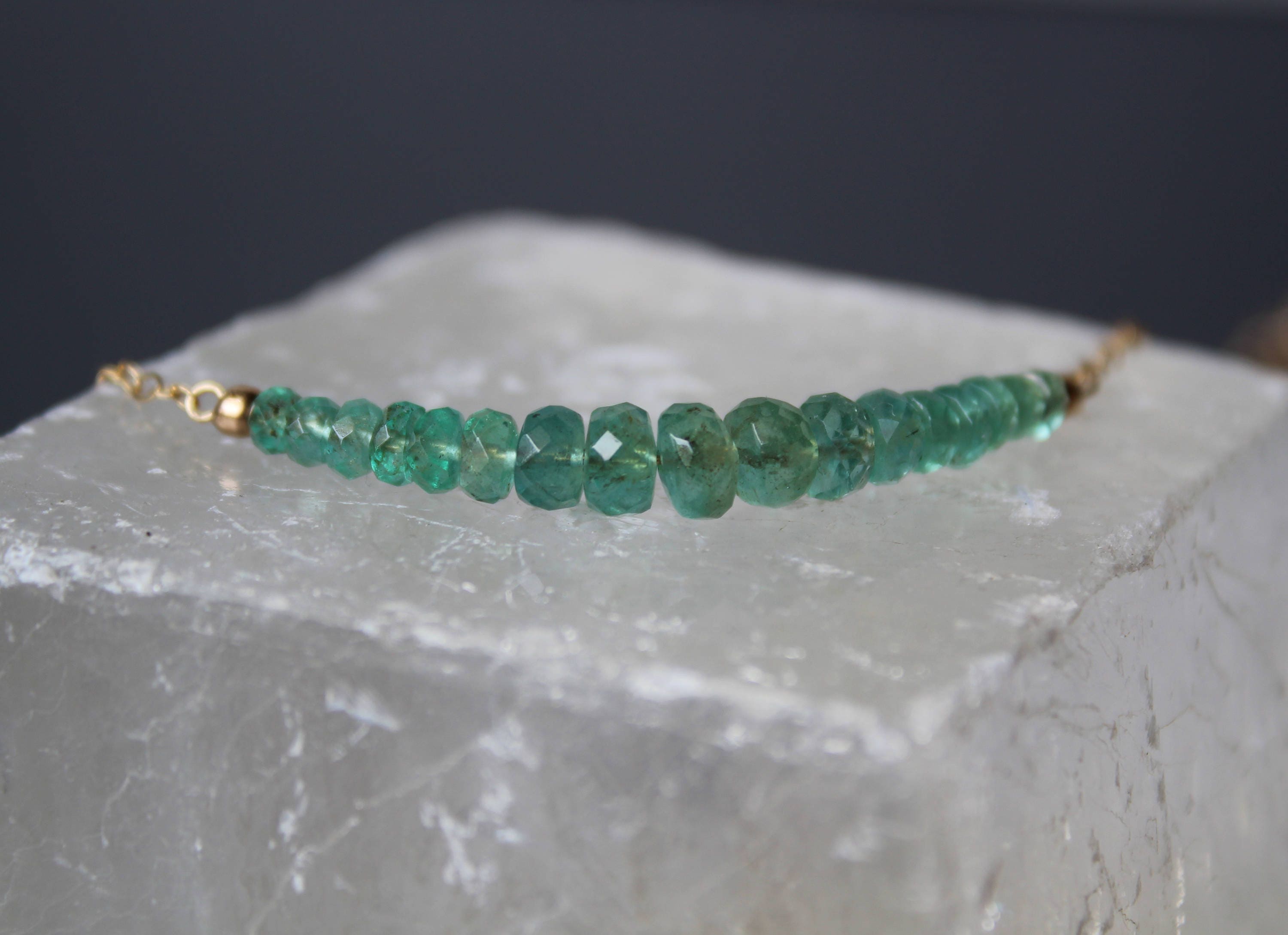 Emerald Necklace, Zambian Emerald Necklace, Gemstone Bar Necklace, Em…