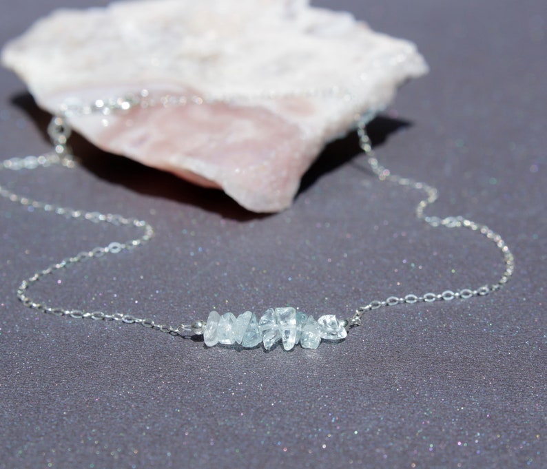 Raw Aquamarine Necklace, March Birthstone, All Natural Aquamarine Necklace, Genuine Gemstone Crystal Necklace, Sterling Silver, Gold Filled image 5