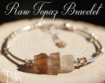 Raw Topaz Bracelet, November Birthstone, Dainty Genuine Gemstone Crystal Bracelet, Adjustable Bracelet, Bangle Bracelet
