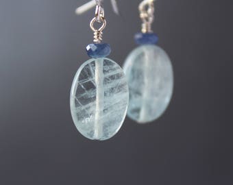 Aquamarine Earrings with Sapphire, Aquamarine Earrings, Gemstone Dangling Earrings, March Birthstone, Sapphire Earrings