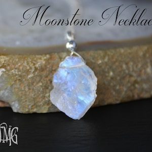 Raw Moonstone Necklace, Moonstone Pendant Necklace, Rainbow Moonstone Necklace, June Birthstone, Genuine Gemstone Nugget Pendant Necklace