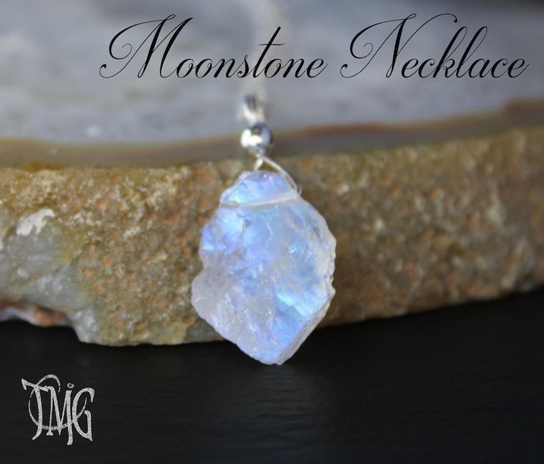 Raw Moonstone Necklace, Moonstone Pendant Necklace, Rainbow Moonstone Necklace, June Birthstone, Genuine Gemstone Nugget Pendant Necklace 