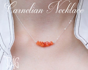 Raw Carnelian Necklace, Carnelian Necklace, All Natural Genuine Gemstone Necklace, Orange Crystal Necklace, Sterling Silver, Gold Filled