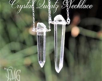 Quartz Necklace, Clear Quartz Point Necklace, April Birthstone, Raw Crystal Stick Necklace, Genuine Gemstone Healing Necklace