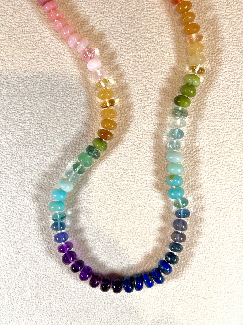 Rainbow Necklace I 8 mm Knotted, Knotted Gemstone Necklace, Rainbow Gemstone Chunky Necklace, Silk Knotted Semiprecious Gemstone image 6