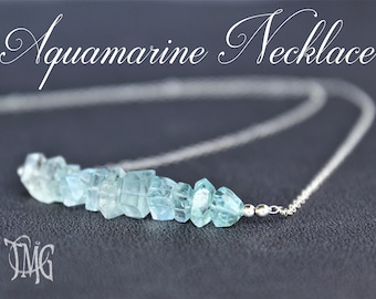 Aquamarine Necklace, Raw Aquamarine Necklace, Aquamarine Rough, March Birthstone, Aquamarine Bar Necklace, Dainty Gemstone Necklace