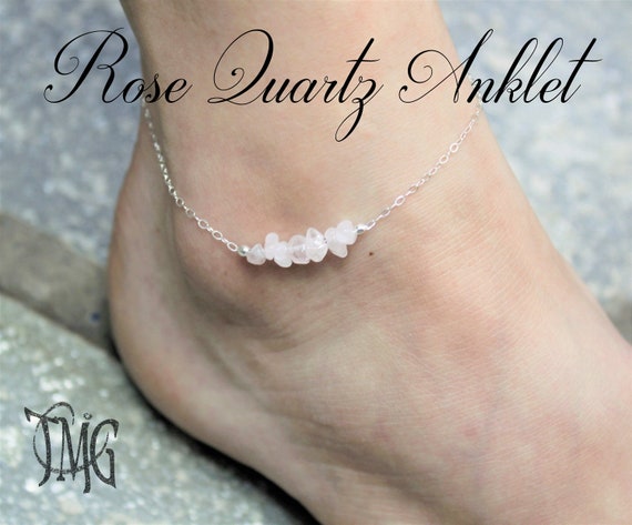 Rose Quartz Anklet, All Natural Rose Quartz Anklet, Genuine