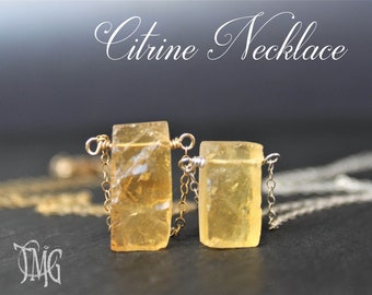 Citrine Necklace, November Birthstone, Raw Citrine Necklace, Genuine Gemstone Necklace, Crystal Necklace, Bar Shape Citrine Necklace