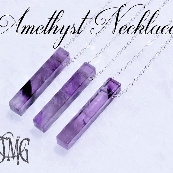 Amethyst Kristall Halskette, Februar Geburtsstein, Amethyst Punkt, Rohkristall Quadrat Stick Halskette, echte Edelstein Halskette, Geschenk für Sie