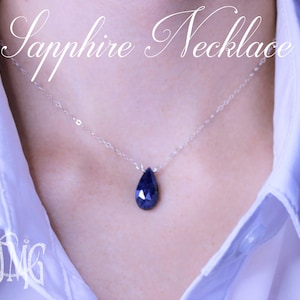 Sapphire Necklace, September Birthstone, Genuine Gemstone Necklace, All Natural Sapphire Necklace, Sapphire Pendant, Sterling Silver