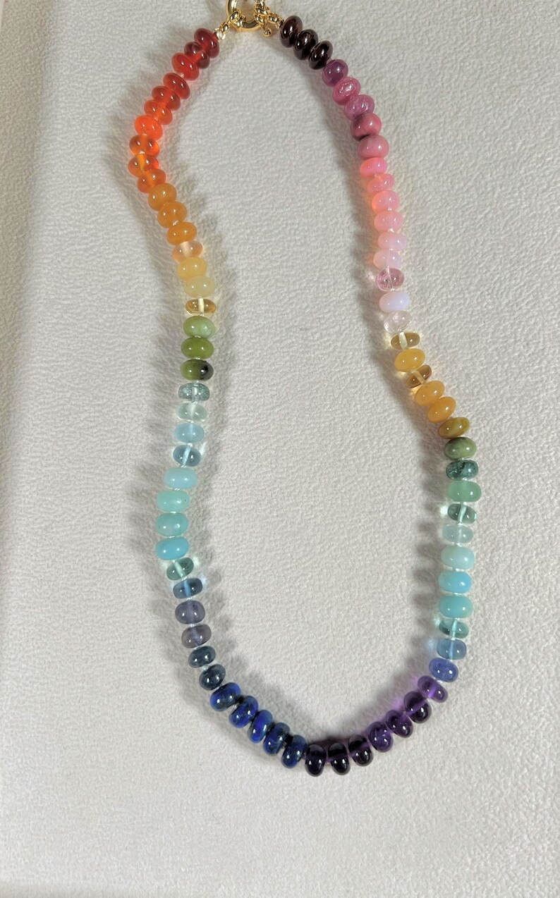 Rainbow Necklace I 8 mm Knotted, Knotted Gemstone Necklace, Rainbow Gemstone Chunky Necklace, Silk Knotted Semiprecious Gemstone image 7