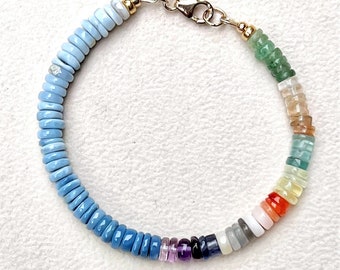 Pastel Heishi Bracelet with Blue Opal (6 mm thickness), Gemstone Bracelet, Gemstone Bracelet Extender, Blue Opal Chunky Bracelet